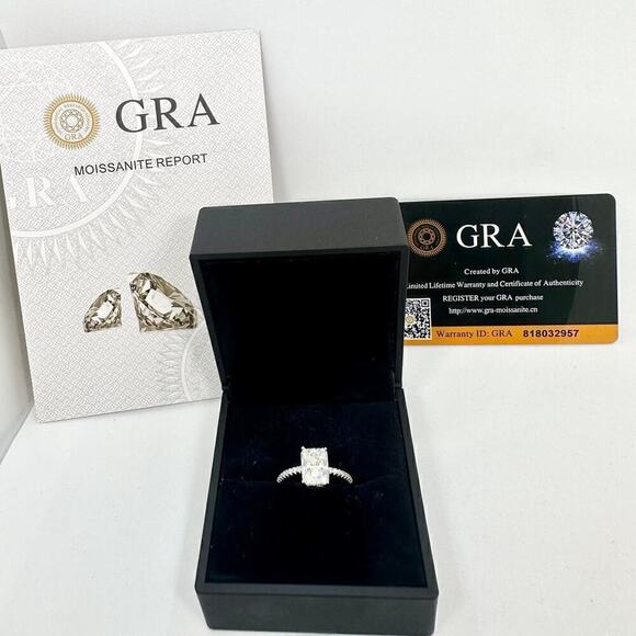 Moissanite Diamond Engagement Ring Radiant Cut 3 Ct 925 18K Gold Finish GRA - Picture 2 of 9